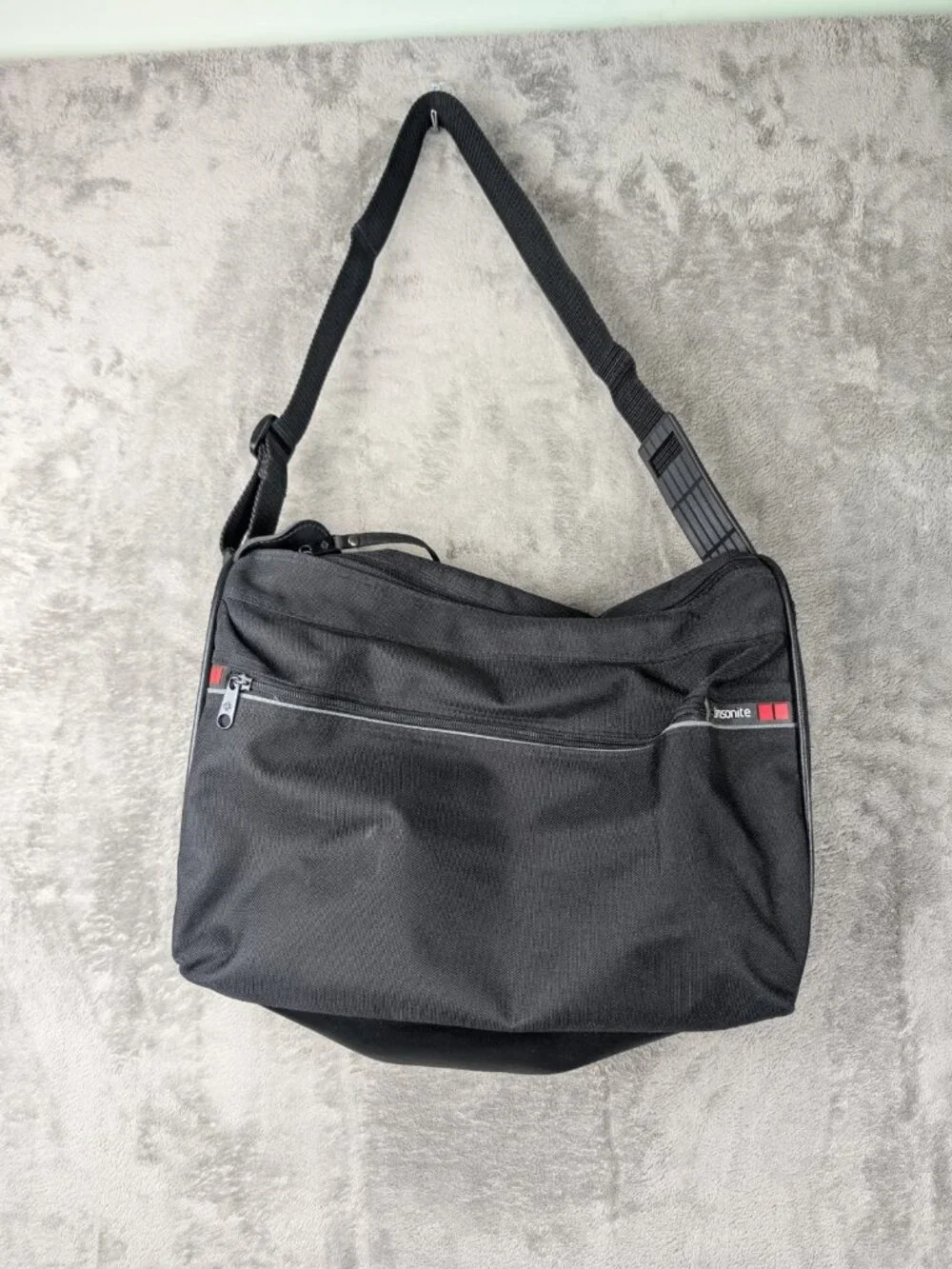 Vintage Samsonite Messenger Bag Black Canvas Fabric Oyster GLS With Long Strap